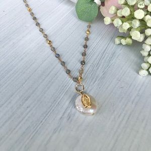Beautiful fresh pearl mother Mary rosary  necklace